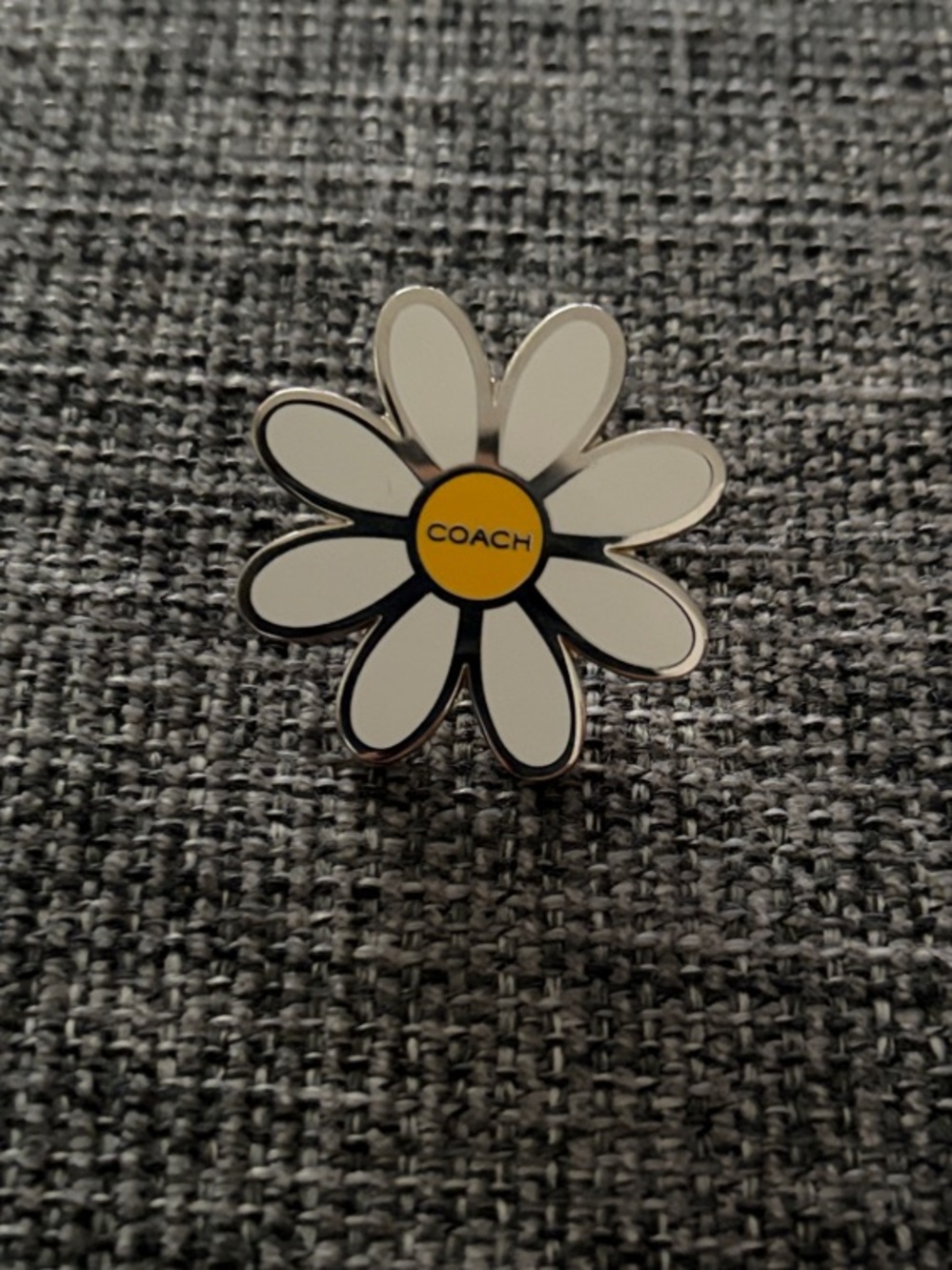 COACH White and Yellow Daisy Enamel Brooch
